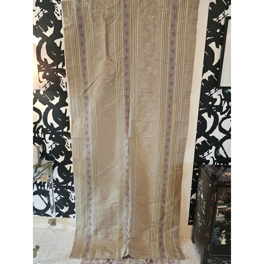 Vintage 90s Wamsutta Lined WindowCurtain Panel 80x84 Floral Damask Striped Taupe